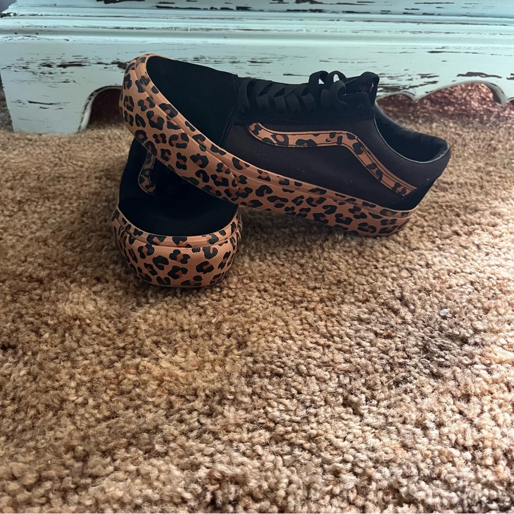 Vans Black Sneakers with Leopard Print Platform